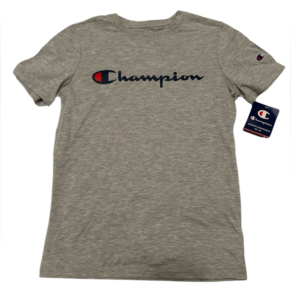 Boys Champion Heather Gray Tee with Logo